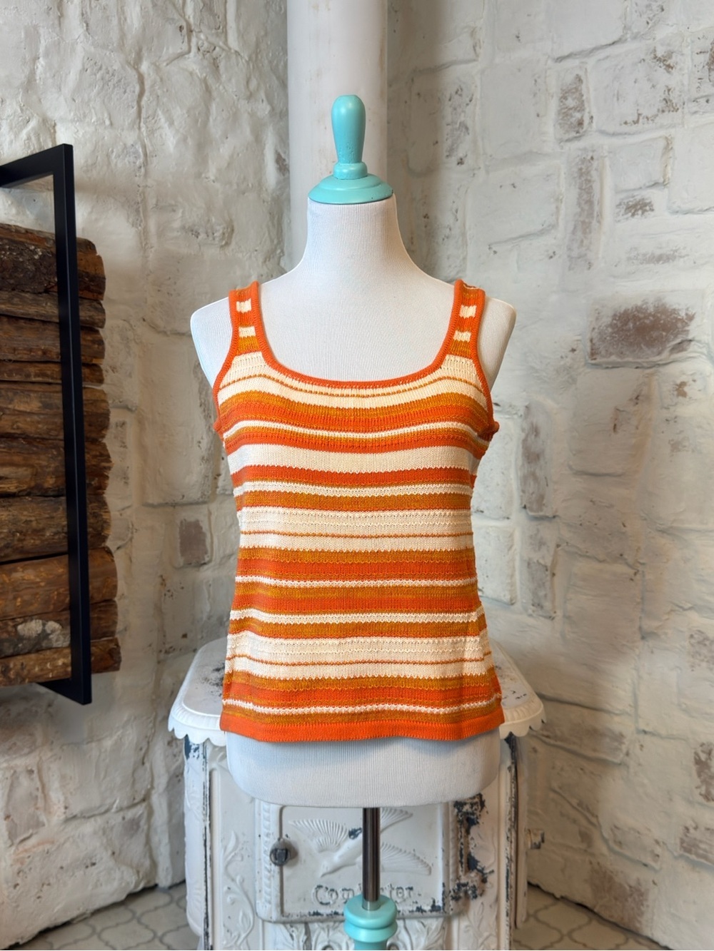 Dee Elly | Striped Knit Tank Top in Orange & Cream